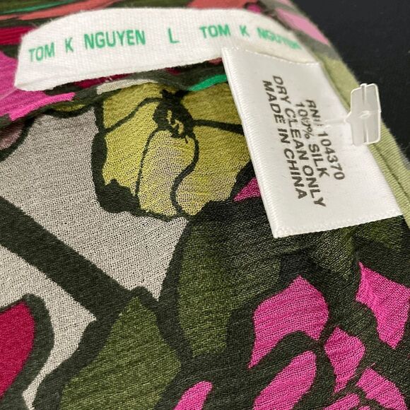 Tom K Nguyen L Multi-Color Floral Silk Top Sheer Sequin Y2K VTG Boho Art To Wear - Picture 5 of 13